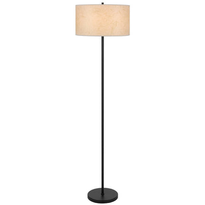 Benjara Avira 61 Inch Floor Lamp, String Pattern White Fabric Shade, Black Metal
