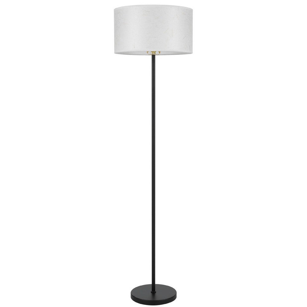 Benjara Avira 61 Inch Floor Lamp, String Pattern White Fabric Shade, Black Metal