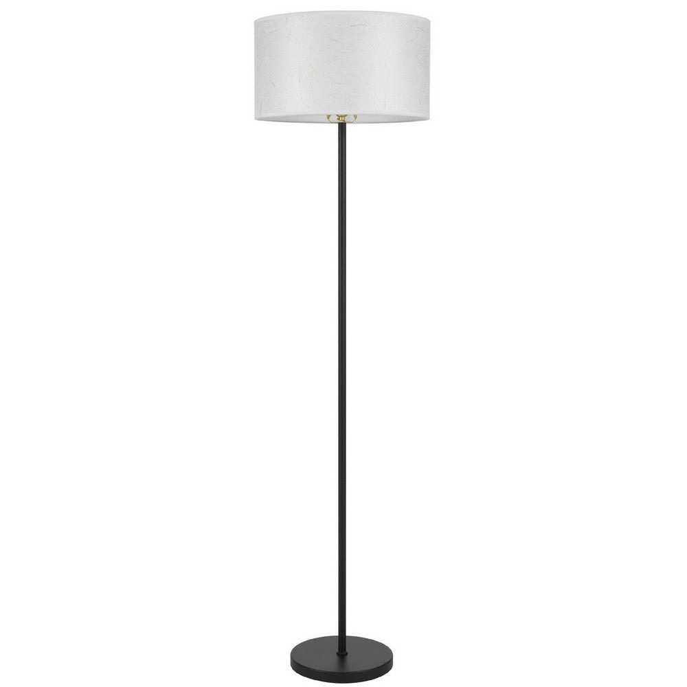Benjara Avira 61 Inch Floor Lamp, String Pattern White Fabric Shade, Black Metal