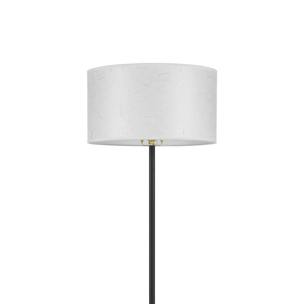 Benjara Avira 61 Inch Floor Lamp, String Pattern White Fabric Shade, Black Metal