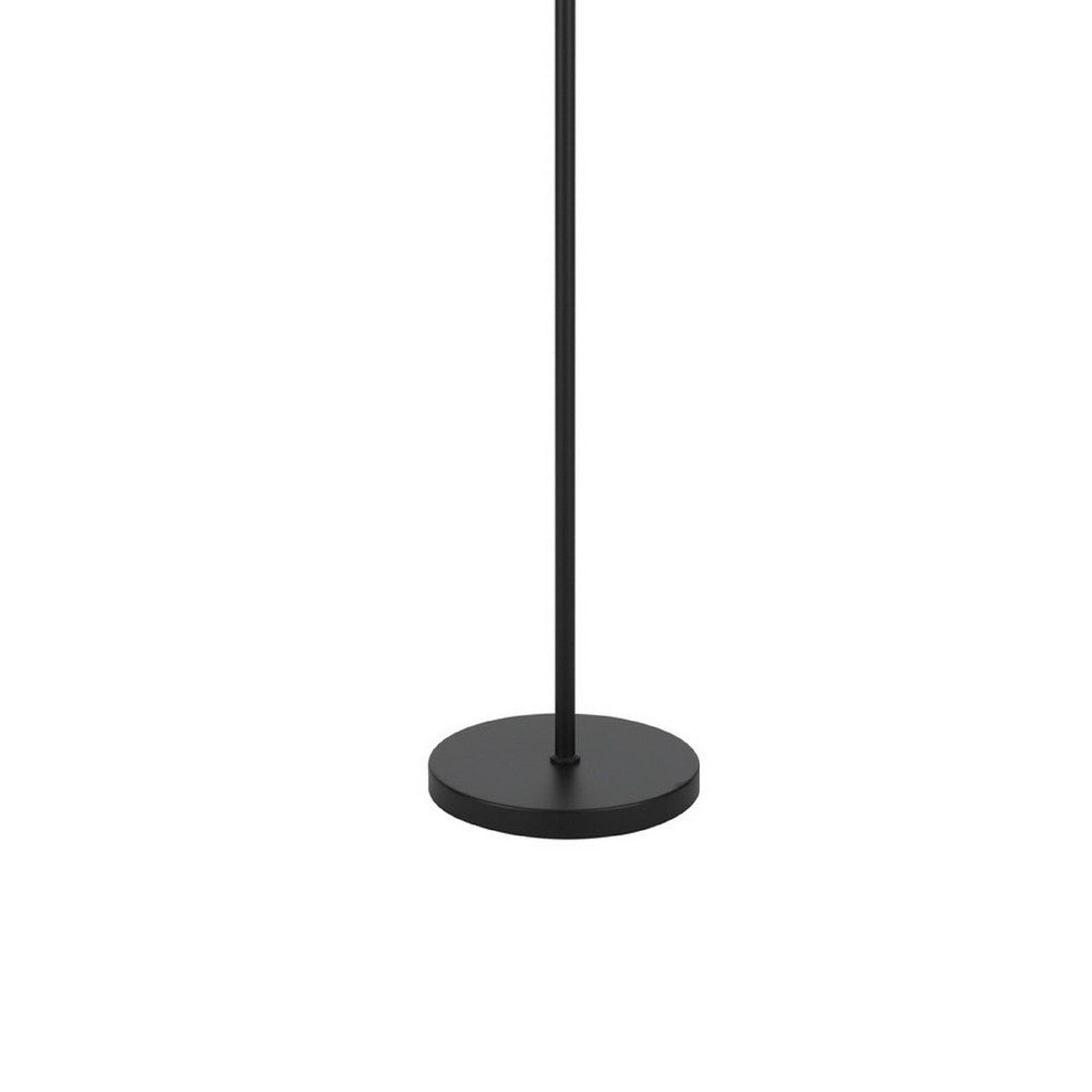 Benjara Avira 61 Inch Floor Lamp, String Pattern White Fabric Shade, Black Metal
