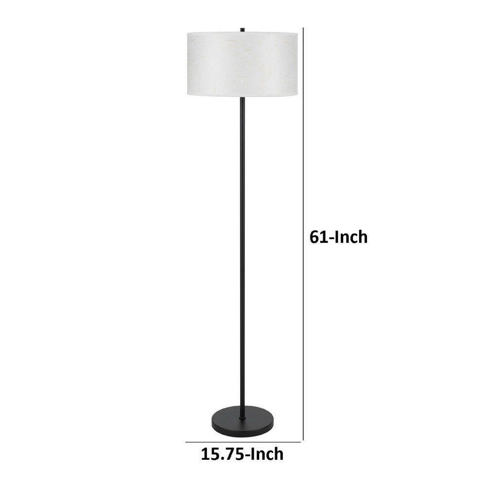 Benjara Avira 61 Inch Floor Lamp, String Pattern White Fabric Shade, Black Metal