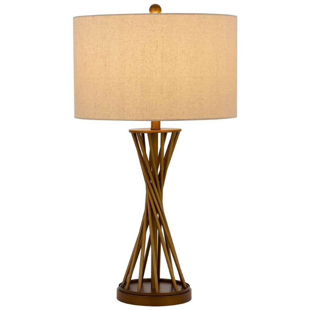 Benjara Table Lamp, Twisted Hourglass Gold Base, Light Brown Shade, 31 Inch