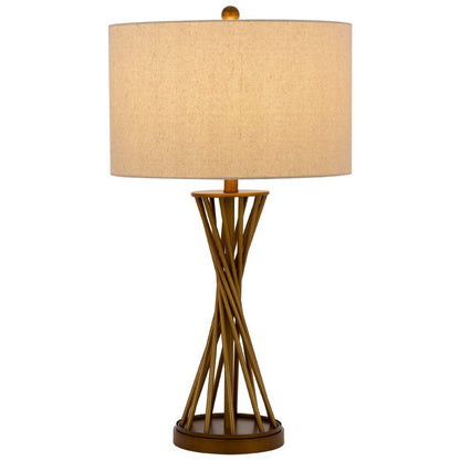 Benjara Table Lamp, Twisted Hourglass Gold Base, Light Brown Shade, 31 Inch