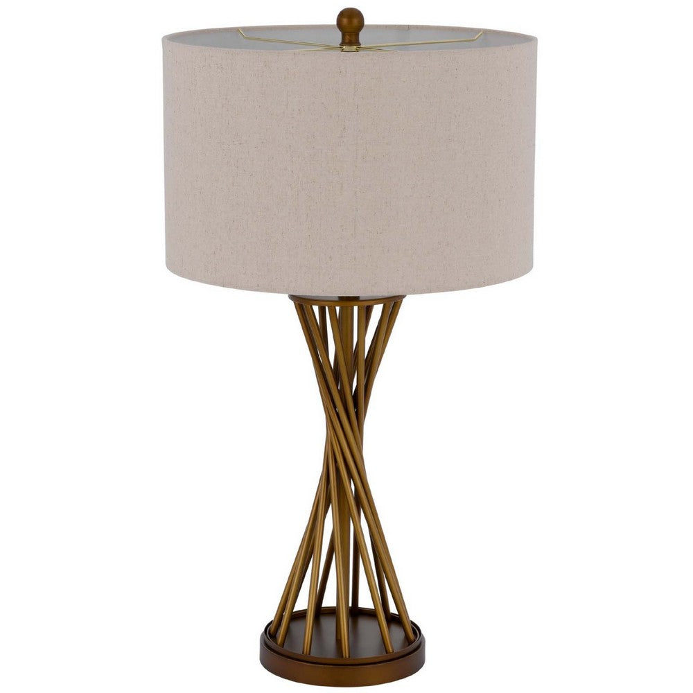 Benjara Table Lamp, Twisted Hourglass Gold Base, Light Brown Shade, 31 Inch