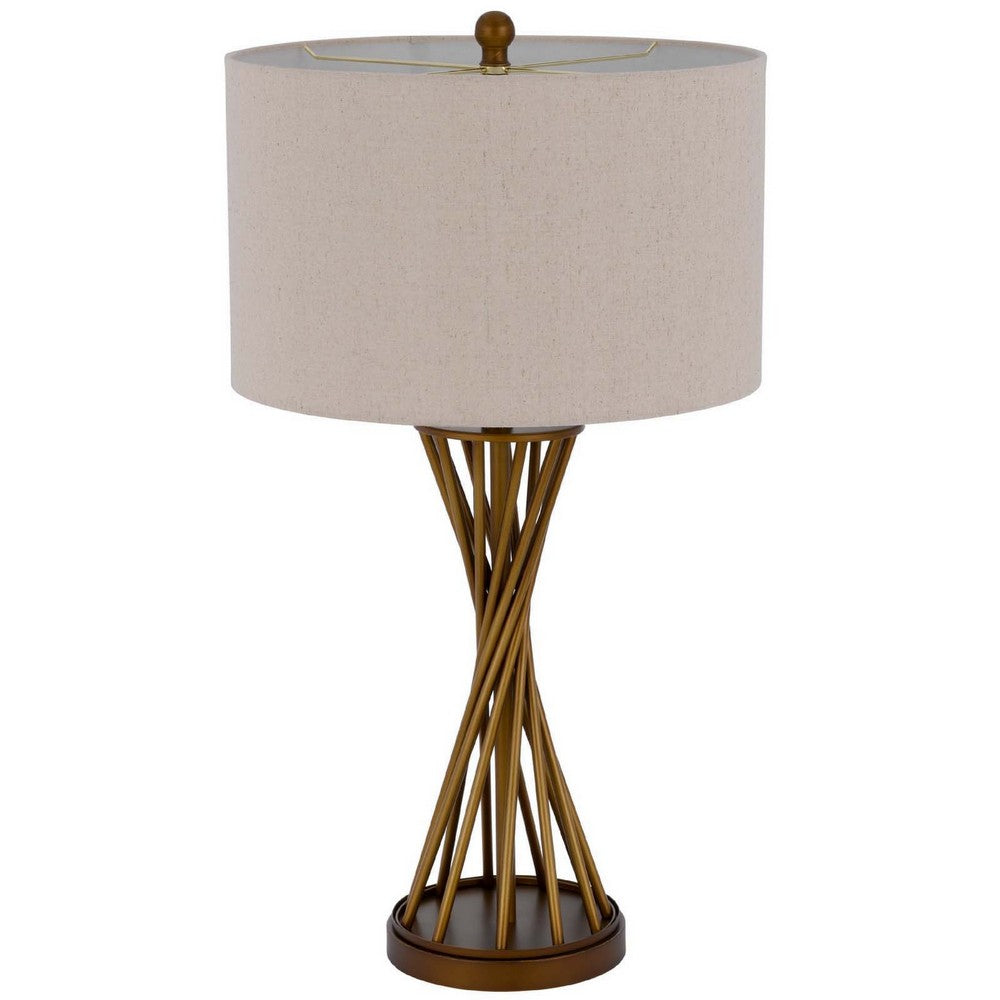 Benjara Table Lamp, Twisted Hourglass Gold Base, Light Brown Shade, 31 Inch