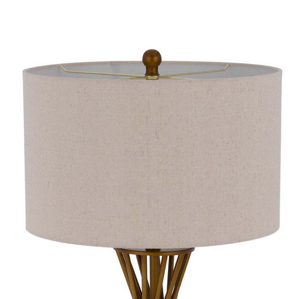 Benjara Table Lamp, Twisted Hourglass Gold Base, Light Brown Shade, 31 Inch