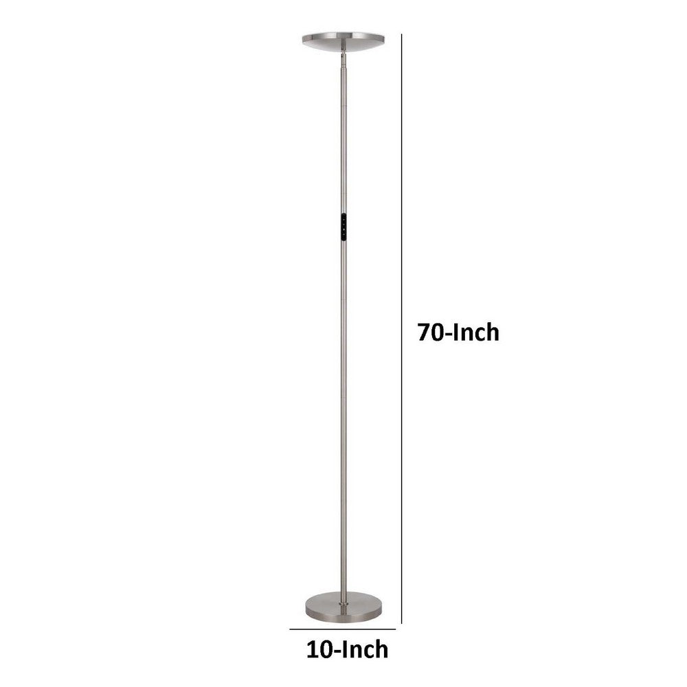 Benjara Floor Lamp with LED Torchiere, Touch Dimmer, 70 Inch Brushed Steel