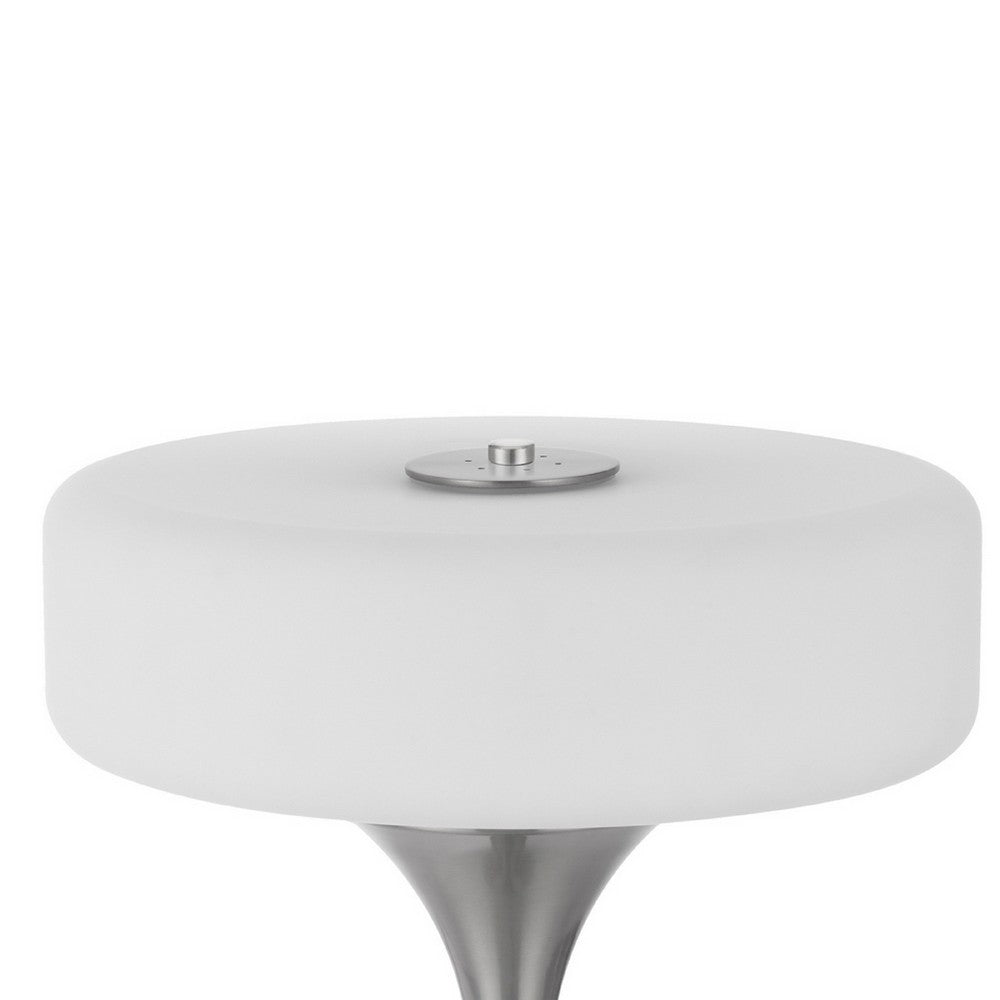 Benjara Table Lamp, USB Ports, Frosted White Glass Shade, 22 Inch Brushed Steel