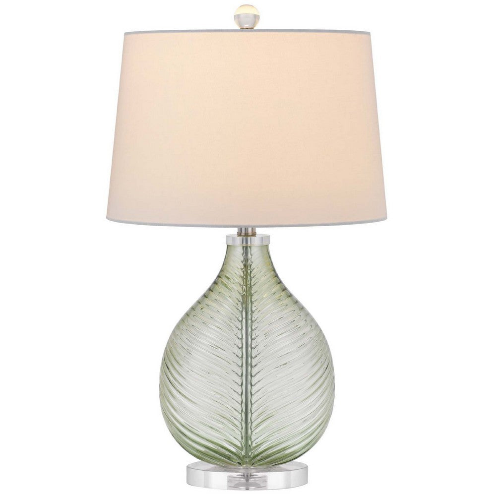 Benjara Table Lamp, White Drum Shade, 26 Inch Lime Green Faceted Teardrop Base