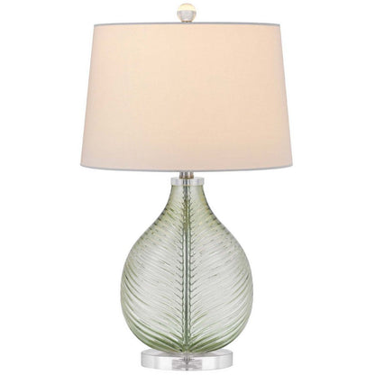 Benjara Table Lamp, White Drum Shade, 26 Inch Lime Green Faceted Teardrop Base