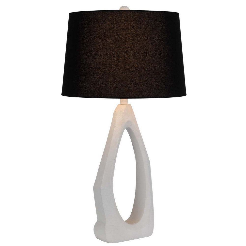 Benjara Table Lamp with Black Drum Shade, Sculpted White Resin Base, 30 Inch