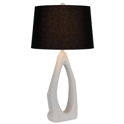 Benjara Table Lamp with Black Drum Shade, Sculpted White Resin Base, 30 Inch