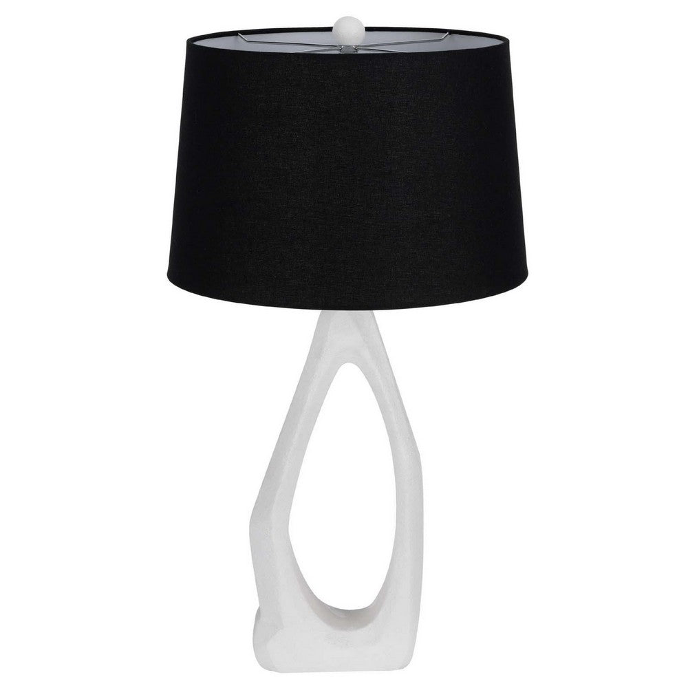 Benjara Table Lamp with Black Drum Shade, Sculpted White Resin Base, 30 Inch