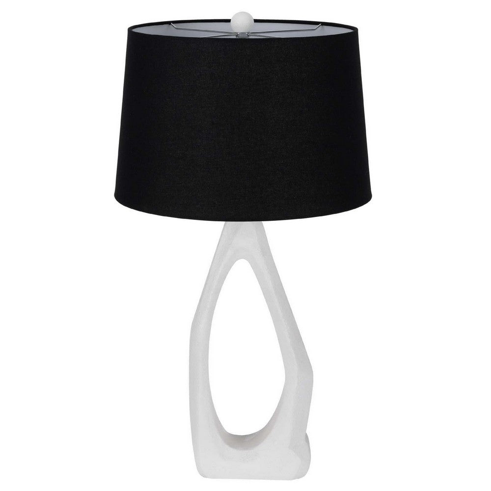 Benjara Table Lamp with Black Drum Shade, Sculpted White Resin Base, 30 Inch