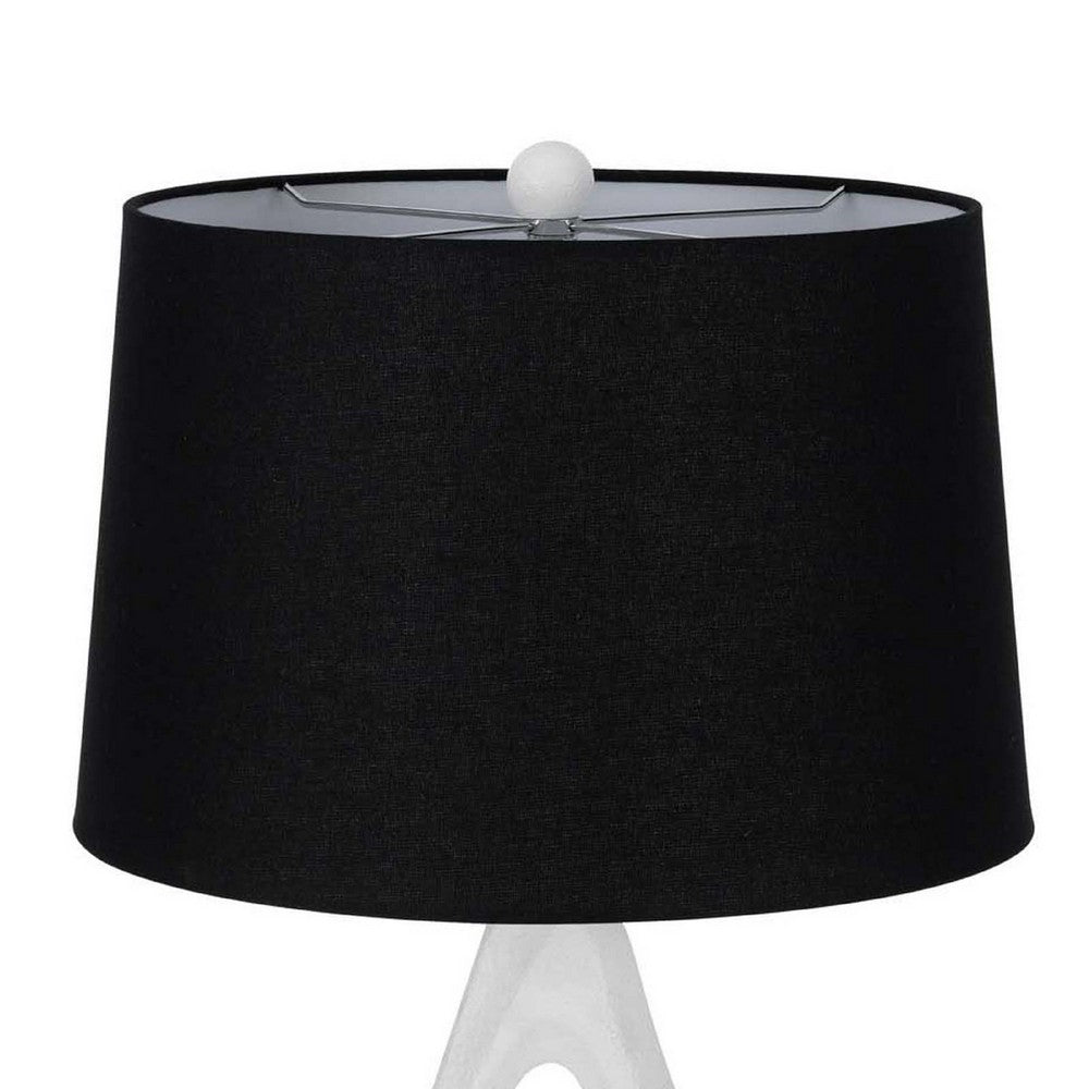Benjara Table Lamp with Black Drum Shade, Sculpted White Resin Base, 30 Inch