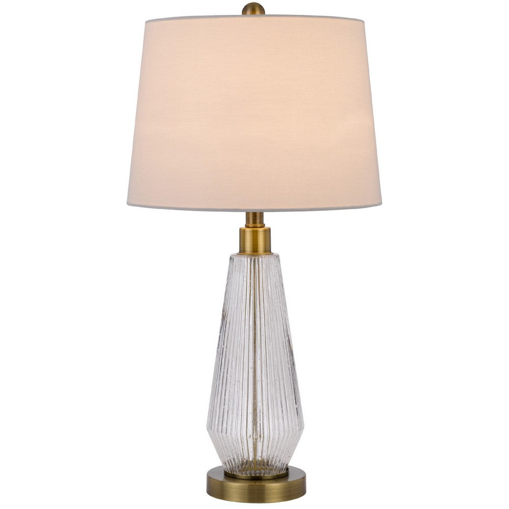 Benjara Table Lamp Set of 2, Fluted Glass Base, Antique Brass, Off White Shade