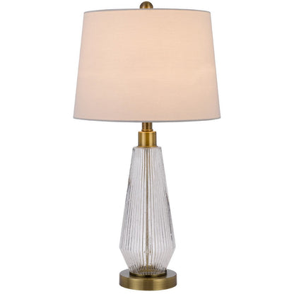 Benjara Table Lamp Set of 2, Fluted Glass Base, Antique Brass, Off White Shade
