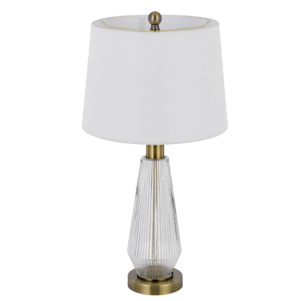 Benjara Table Lamp Set of 2, Fluted Glass Base, Antique Brass, Off White Shade