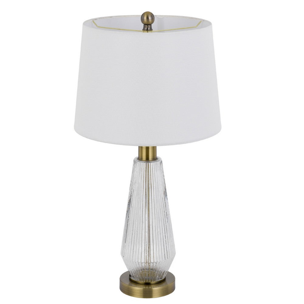 Benjara Table Lamp Set of 2, Fluted Glass Base, Antique Brass, Off White Shade
