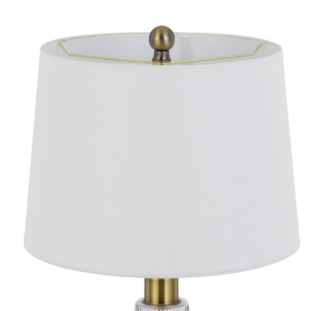 Benjara Table Lamp Set of 2, Fluted Glass Base, Antique Brass, Off White Shade