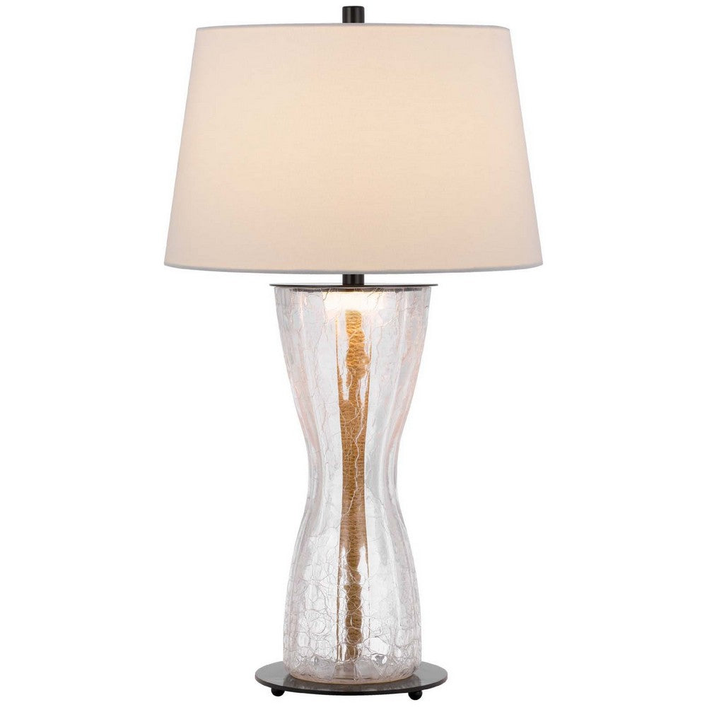 Benjara Table Lamp with LED Light, White Shade, 31 Inch Hourglass Glass Base