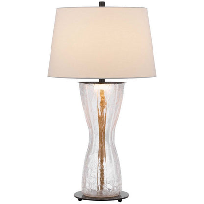 Benjara Table Lamp with LED Light, White Shade, 31 Inch Hourglass Glass Base