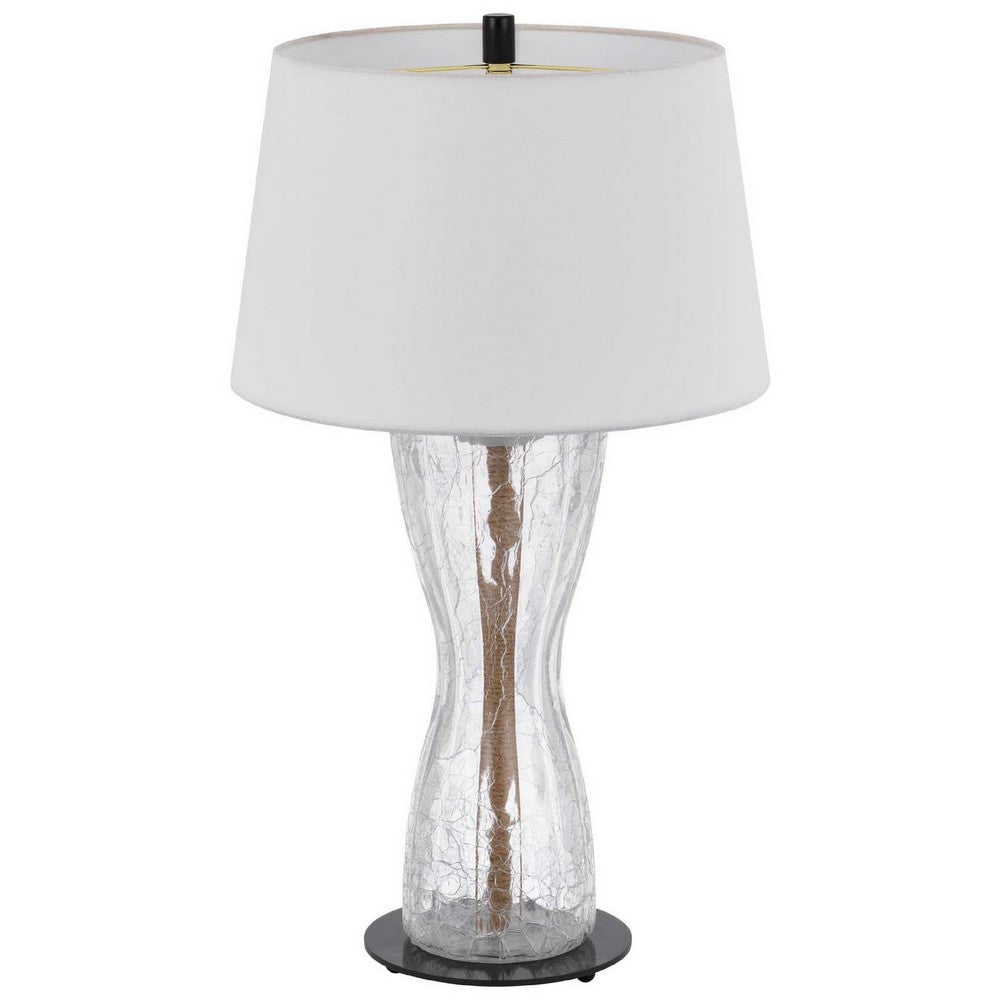 Benjara Table Lamp with LED Light, White Shade, 31 Inch Hourglass Glass Base