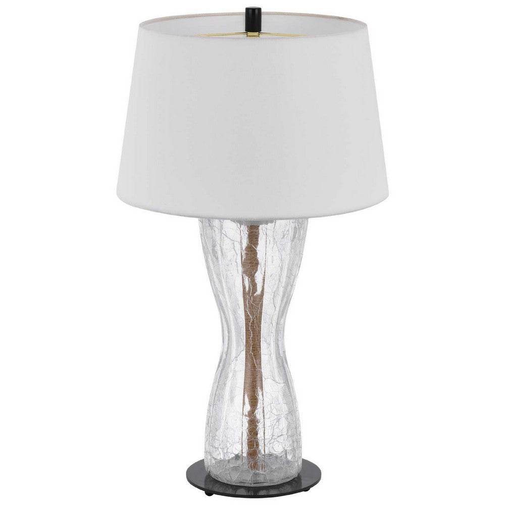 Benjara Table Lamp with LED Light, White Shade, 31 Inch Hourglass Glass Base