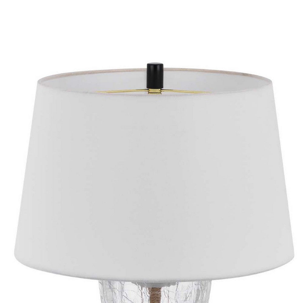 Benjara Table Lamp with LED Light, White Shade, 31 Inch Hourglass Glass Base