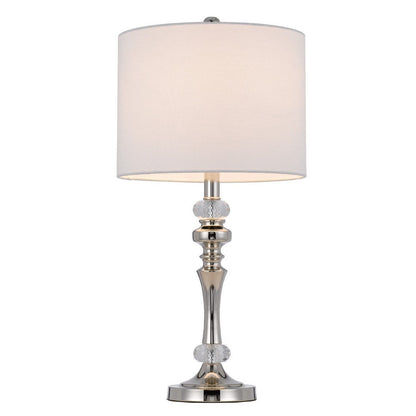 Benjara Set of 2 Table Lamps, Crystal Accent Candlestick Body, White Shade