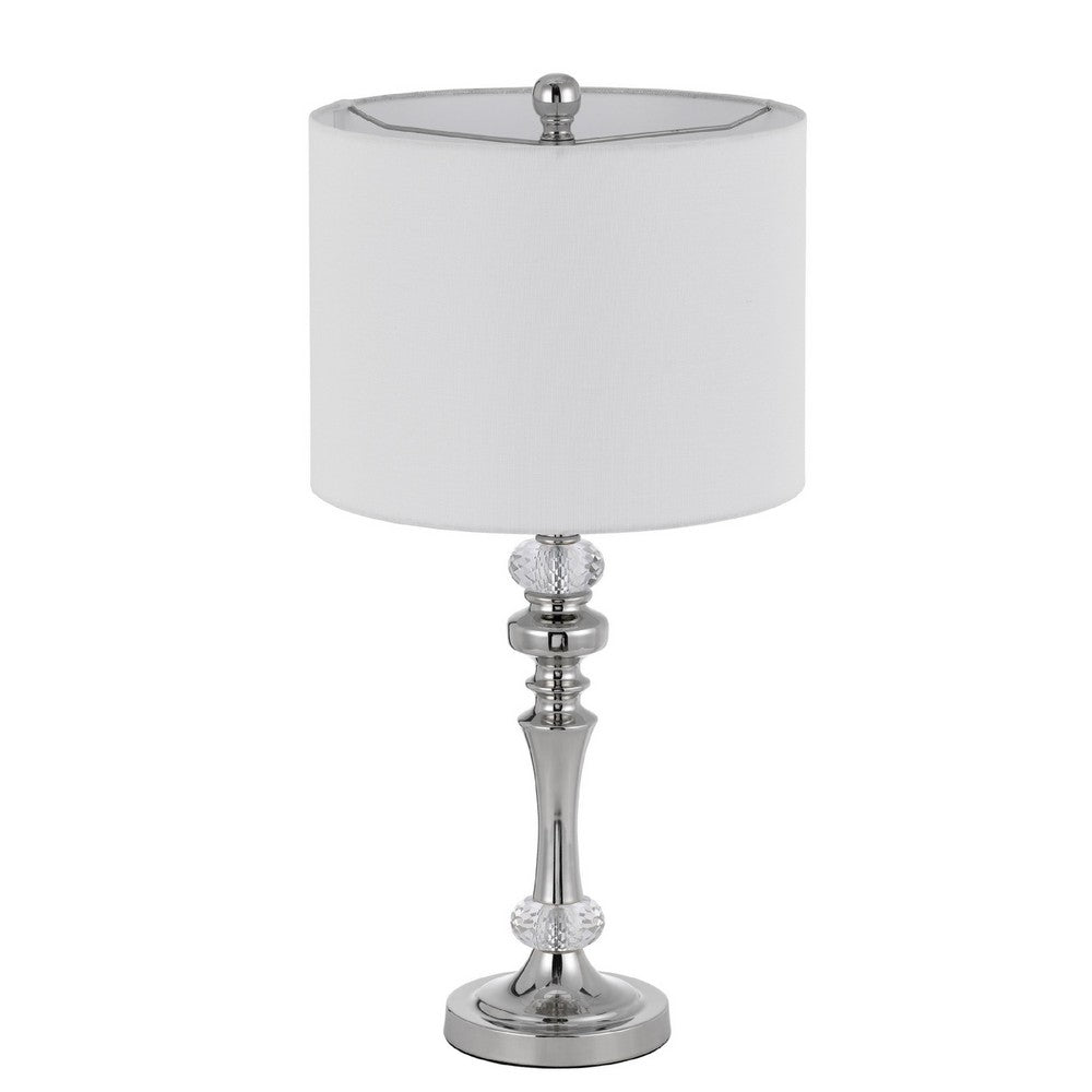 Benjara Set of 2 Table Lamps, Crystal Accent Candlestick Body, White Shade