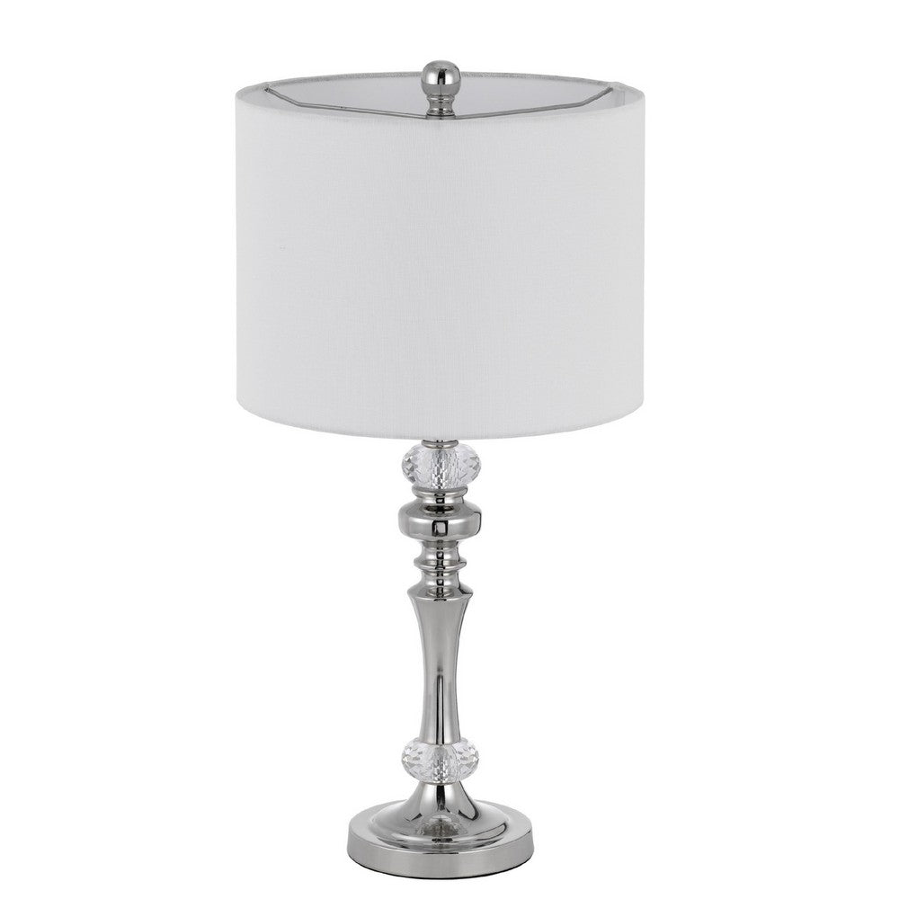 Benjara Set of 2 Table Lamps, Crystal Accent Candlestick Body, White Shade