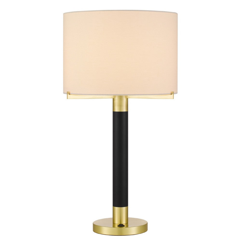 Benjara Table Lamp, Off White Drum Shade, 28 Inch Black Body with Brass Accent
