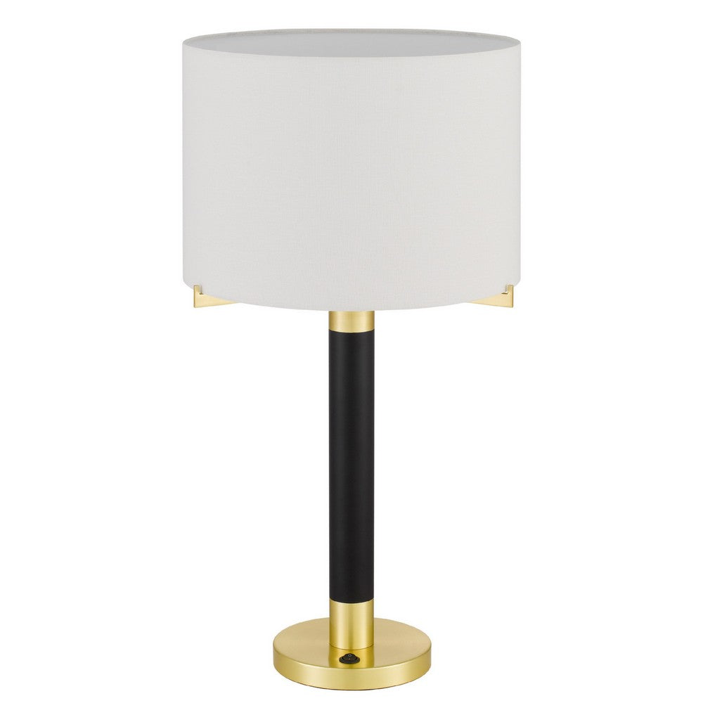 Benjara Table Lamp, Off White Drum Shade, 28 Inch Black Body with Brass Accent