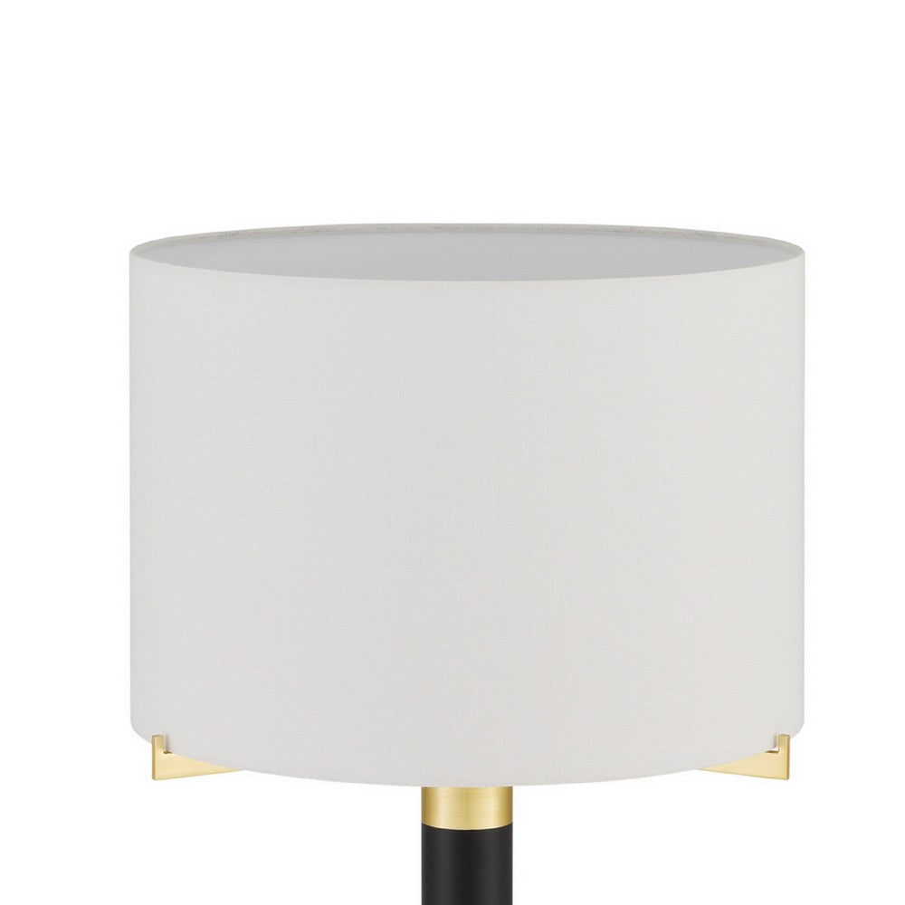 Benjara Table Lamp, Off White Drum Shade, 28 Inch Black Body with Brass Accent
