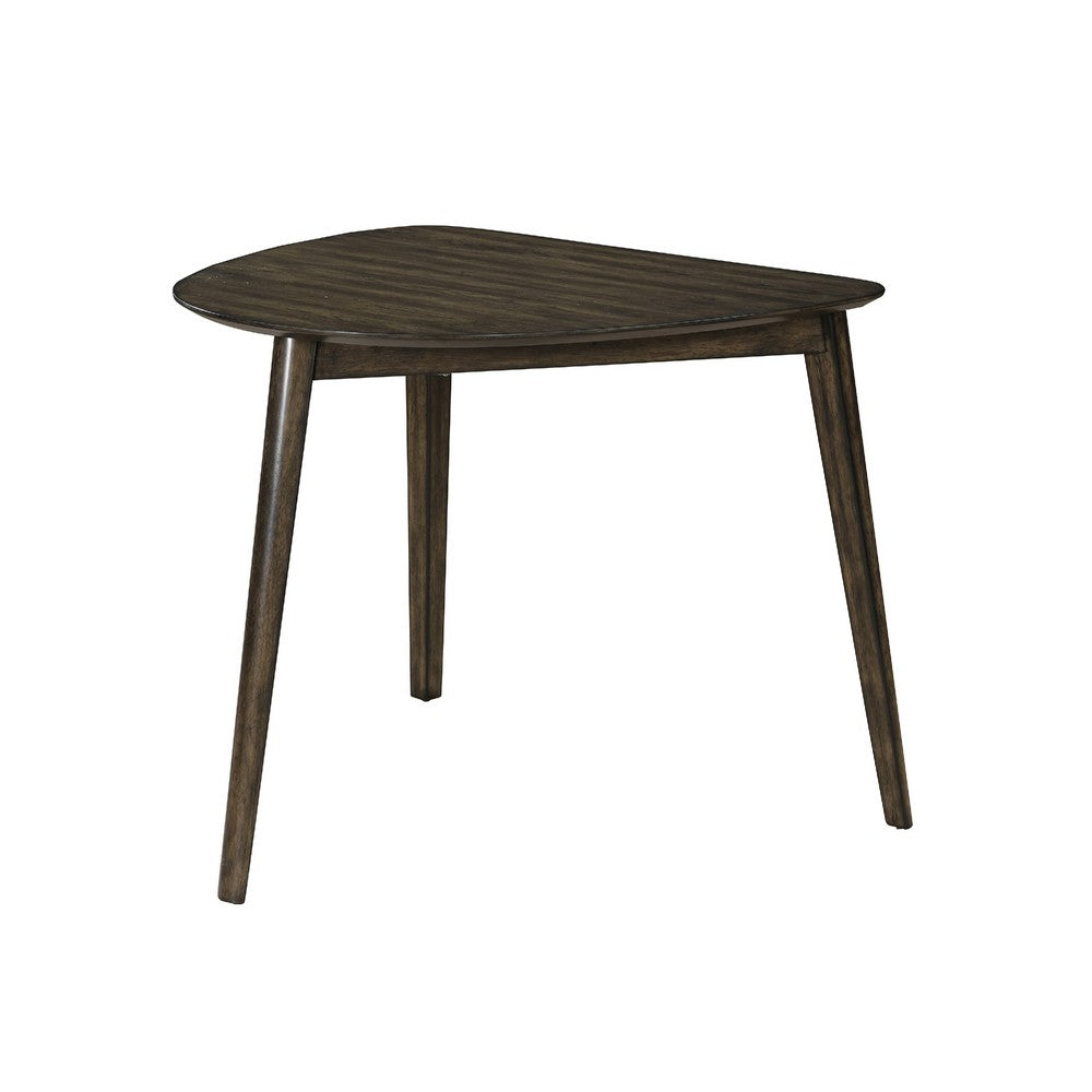 Benjara Roxy Corner Dining Table, 35 Inch Triangular Shape, Walnut Brown Wood