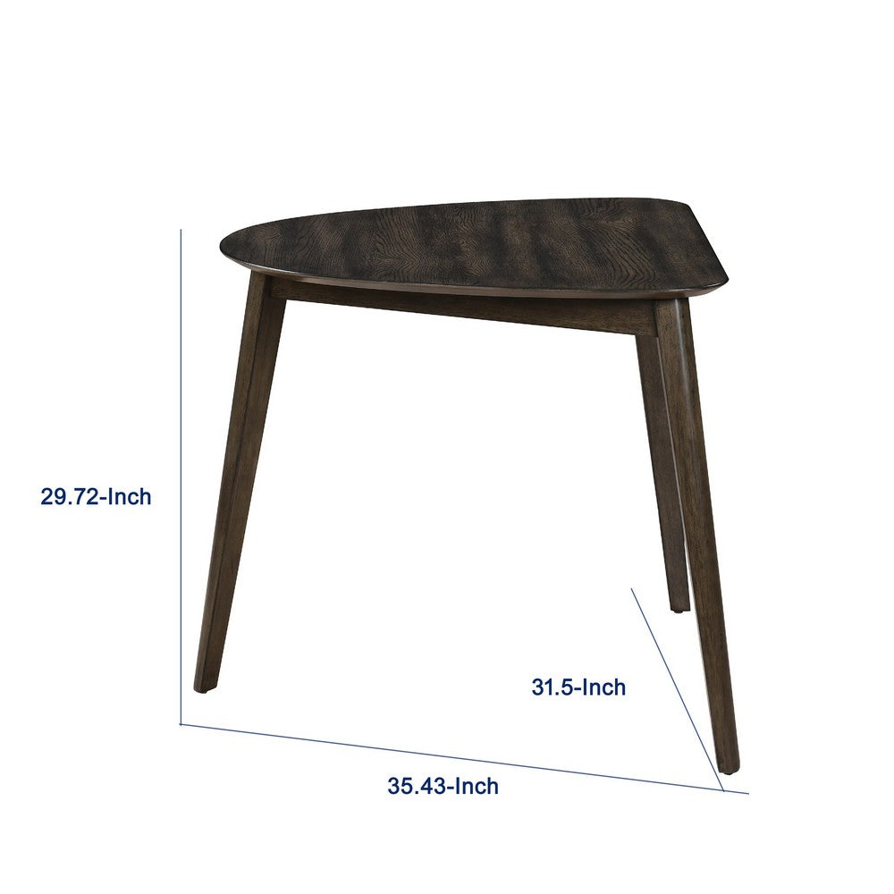 Benjara Roxy Corner Dining Table, 35 Inch Triangular Shape, Walnut Brown Wood