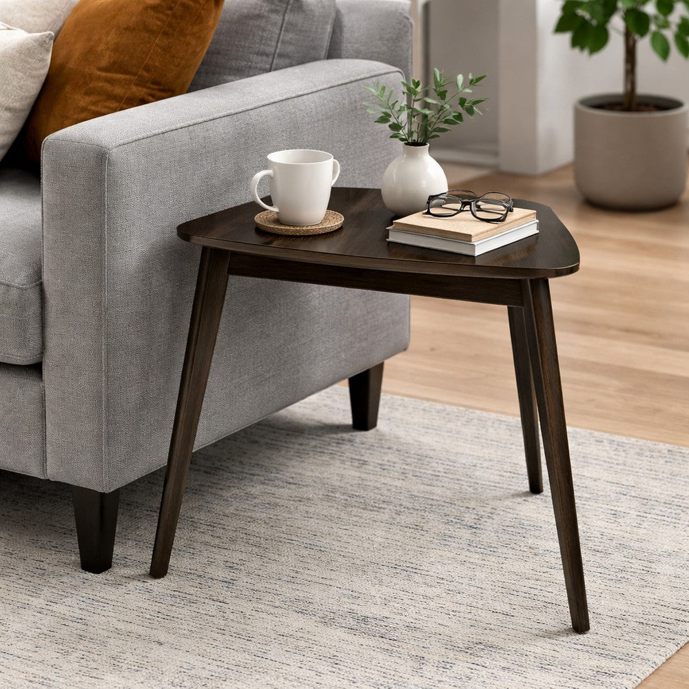 Benjara Roxy Corner Dining Table, 35 Inch Triangular Shape, Walnut Brown Wood