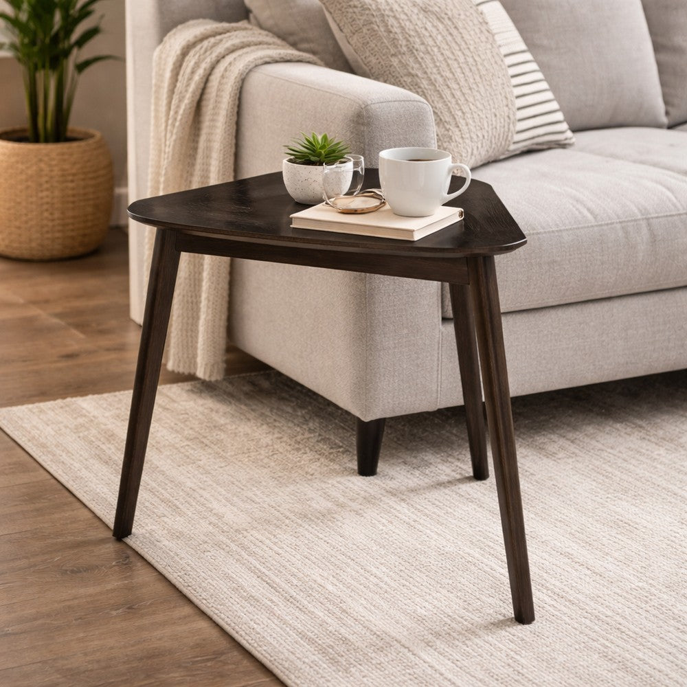 Benjara Roxy Corner Dining Table, 35 Inch Triangular Shape, Walnut Brown Wood