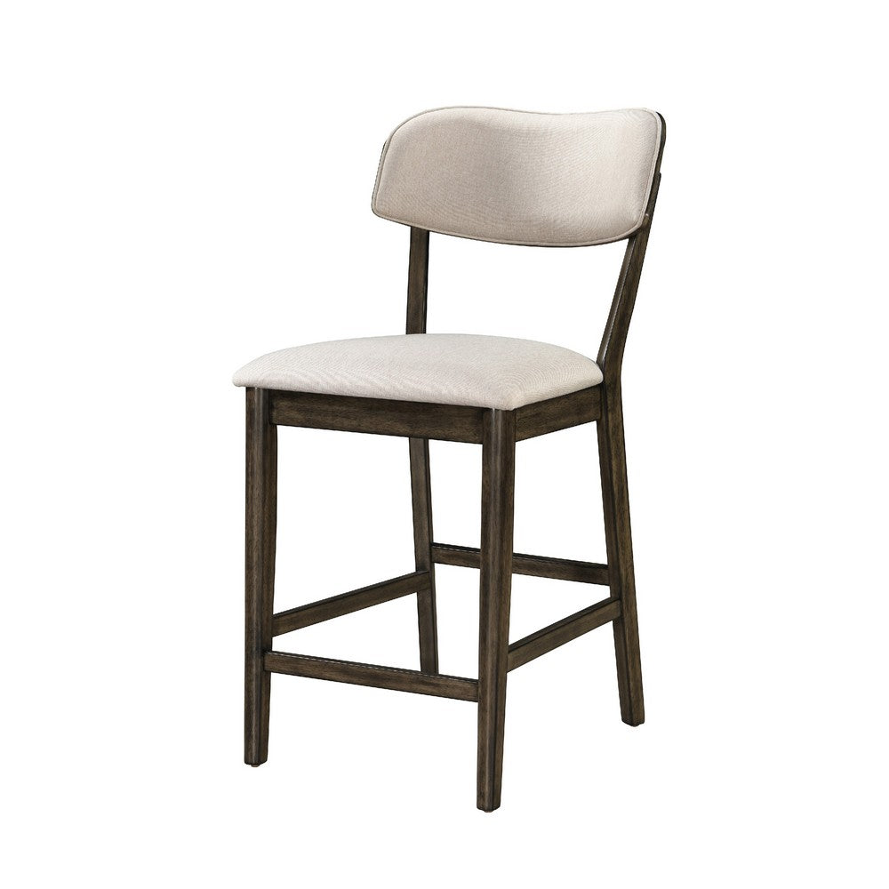 Benjara Roxy Counter Height Chair Set of 2, Open Back, Foam Fill Cream Polyester