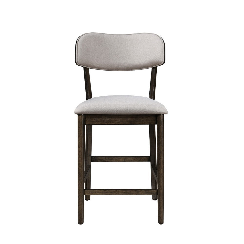 Benjara Roxy Counter Height Chair Set of 2, Open Back, Foam Fill Cream Polyester