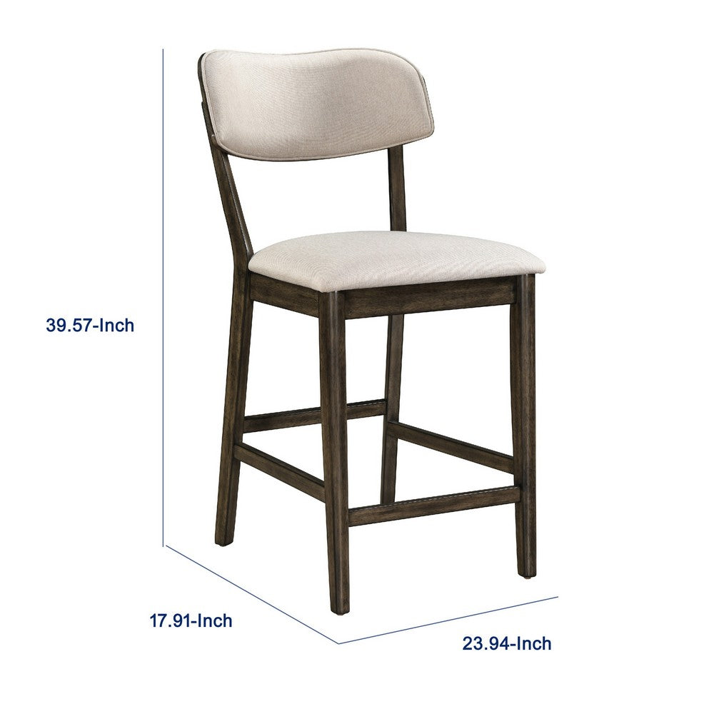Benjara Roxy Counter Height Chair Set of 2, Open Back, Foam Fill Cream Polyester
