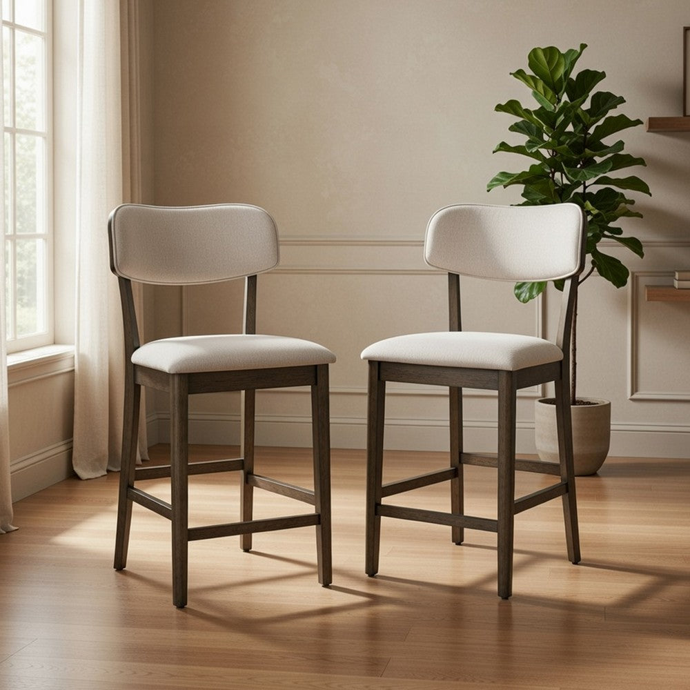 Benjara Roxy Counter Height Chair Set of 2, Open Back, Foam Fill Cream Polyester