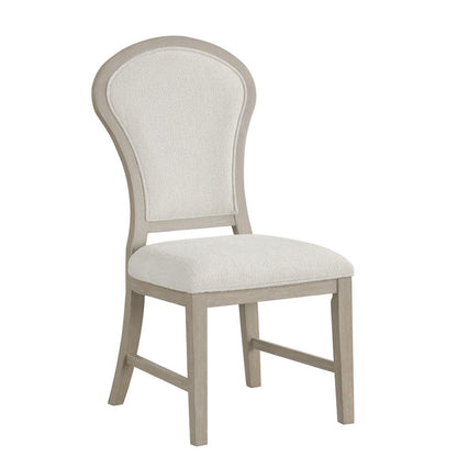 Benjara Lyne Dining Side Chair Set of 2, Hourglass Back, Ivory, Cerused Taupe