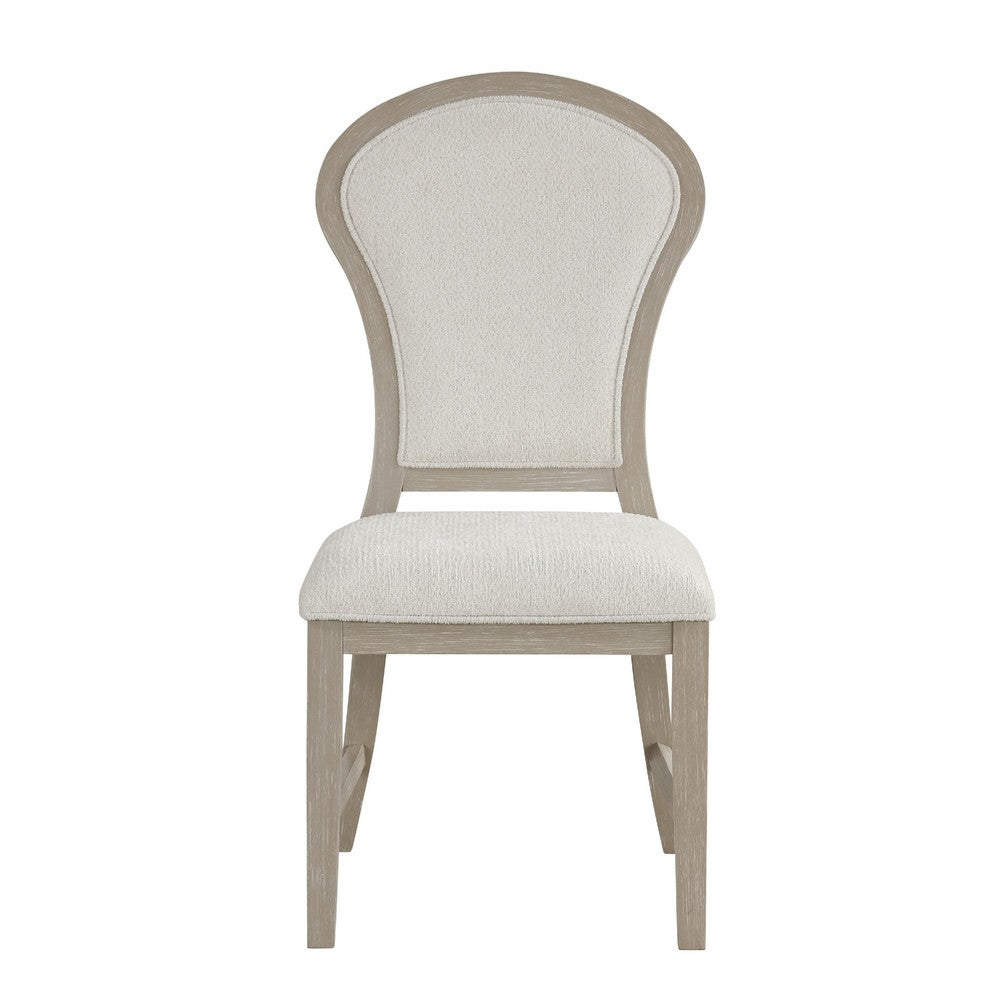 Benjara Lyne Dining Side Chair Set of 2, Hourglass Back, Ivory, Cerused Taupe