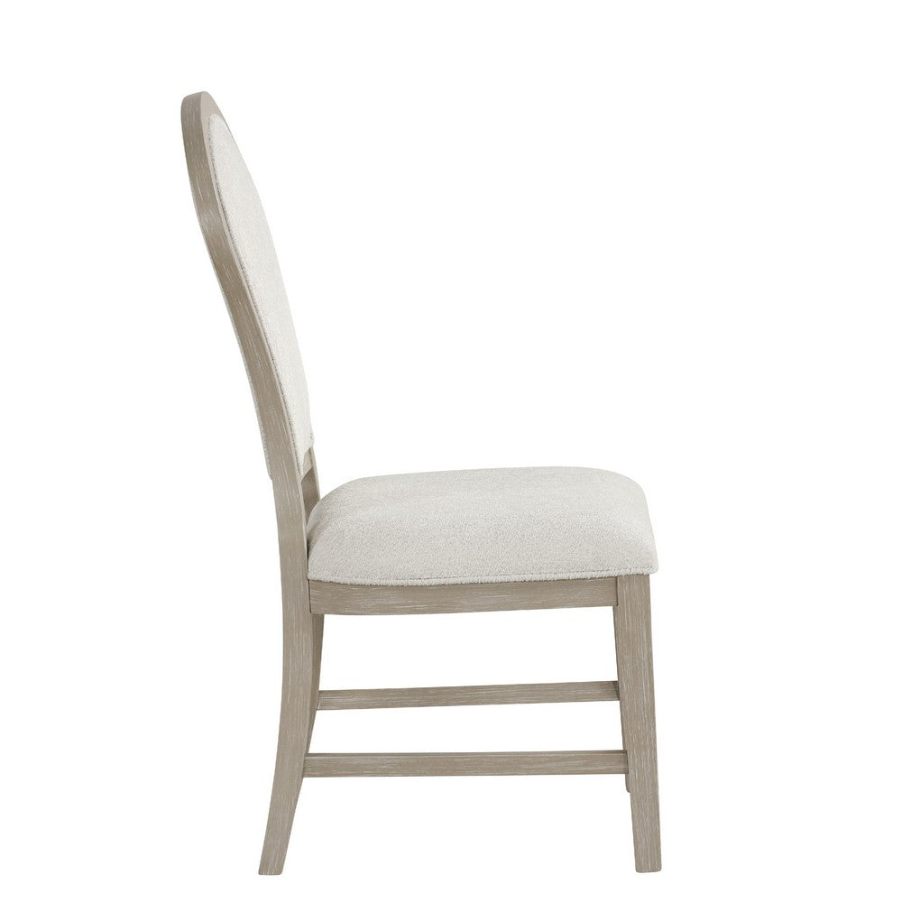 Benjara Lyne Dining Side Chair Set of 2, Hourglass Back, Ivory, Cerused Taupe