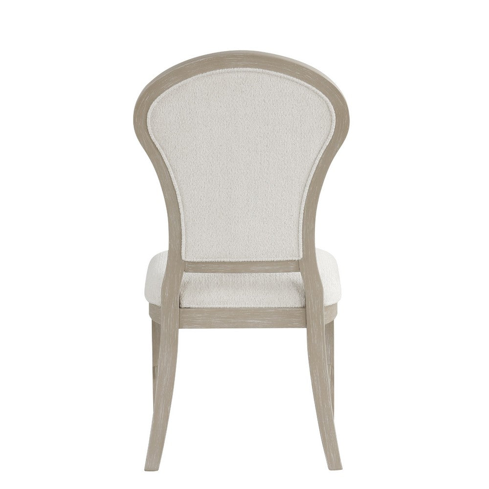 Benjara Lyne Dining Side Chair Set of 2, Hourglass Back, Ivory, Cerused Taupe