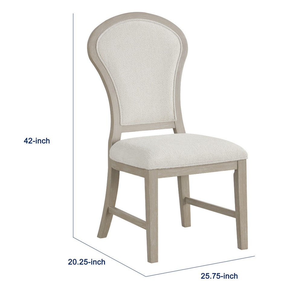 Benjara Lyne Dining Side Chair Set of 2, Hourglass Back, Ivory, Cerused Taupe