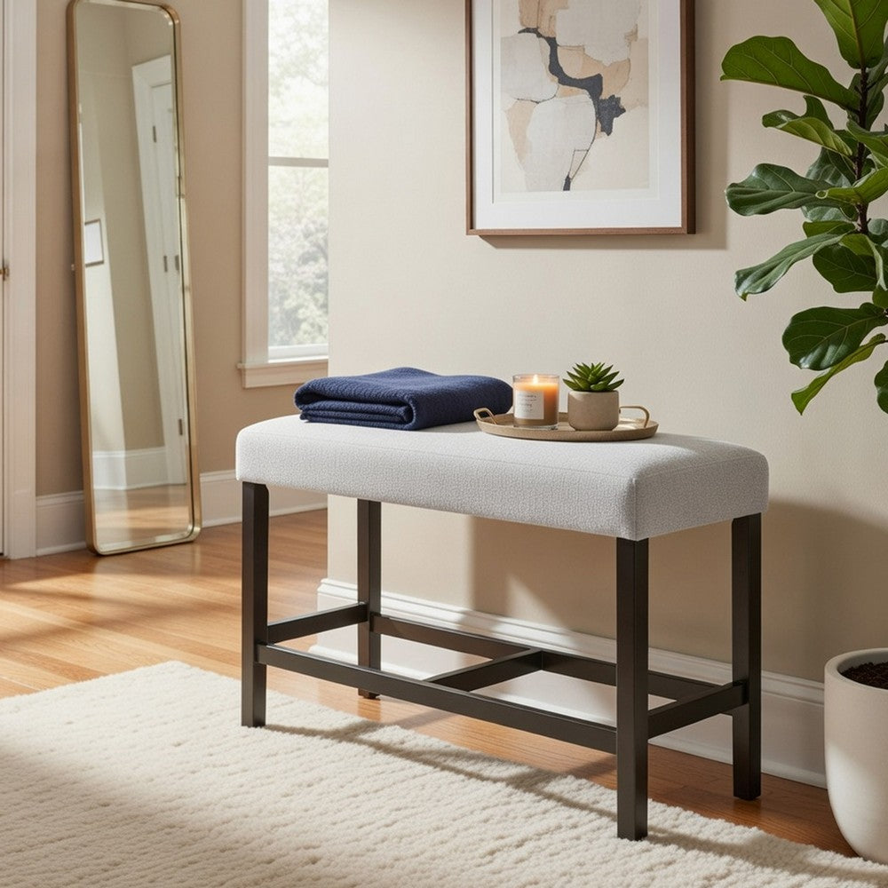 Benjara Risa Counter Height Bench, Gray Polyester Memory Foam Seat, Brown 40 Inch